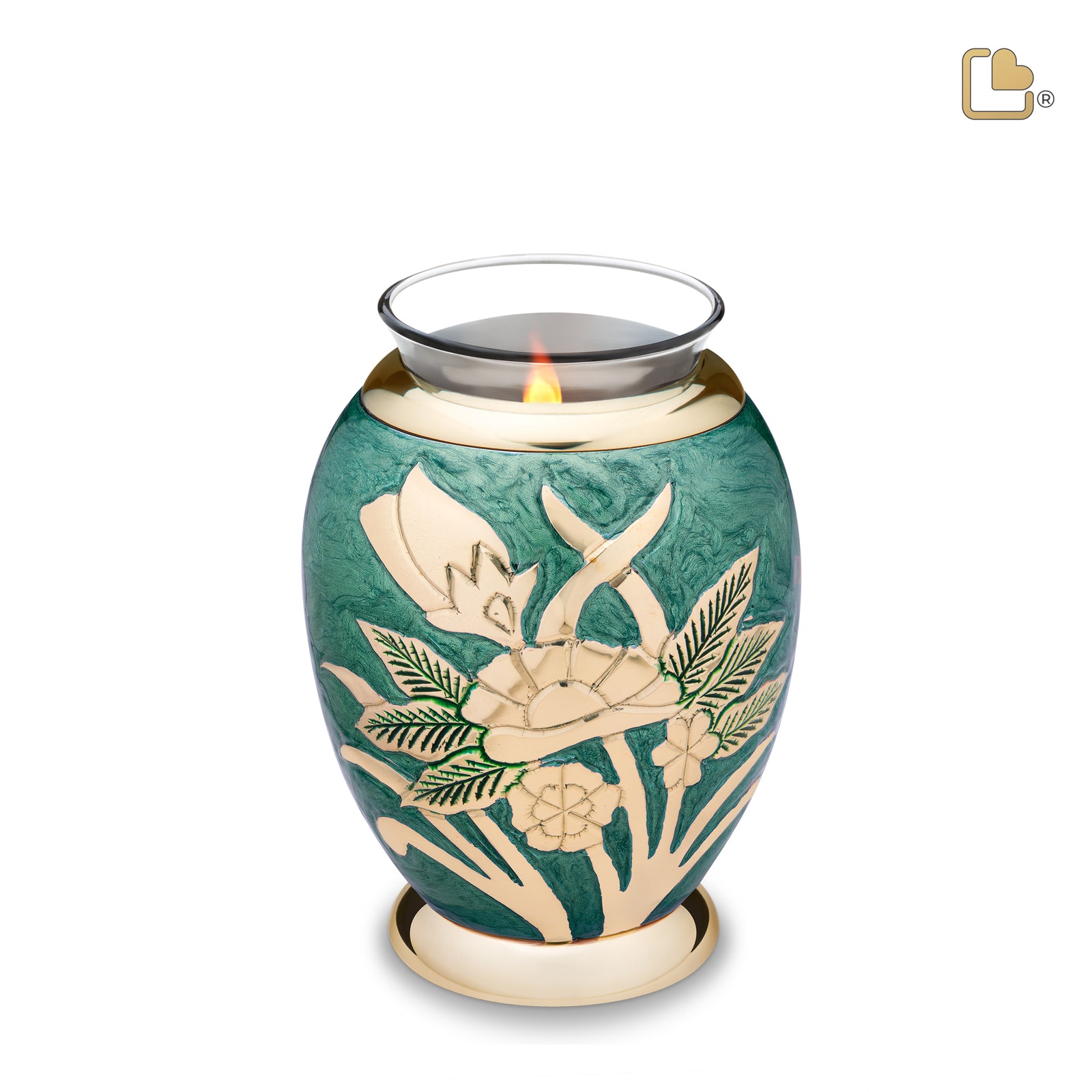 T221   Rose Tealight Urn Green & Pol Gold