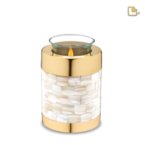 T230   Mother of Pearl Tealight Urn Pol Gold