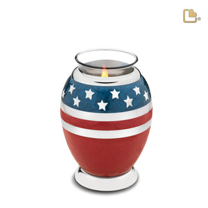 T272   Stars & Stripes Tealight Urn Pearl Blue & Pol Silver