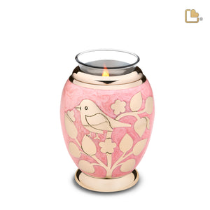 T281   BlessingBirds Tealight Urn Pearl Pink & Pol Gold