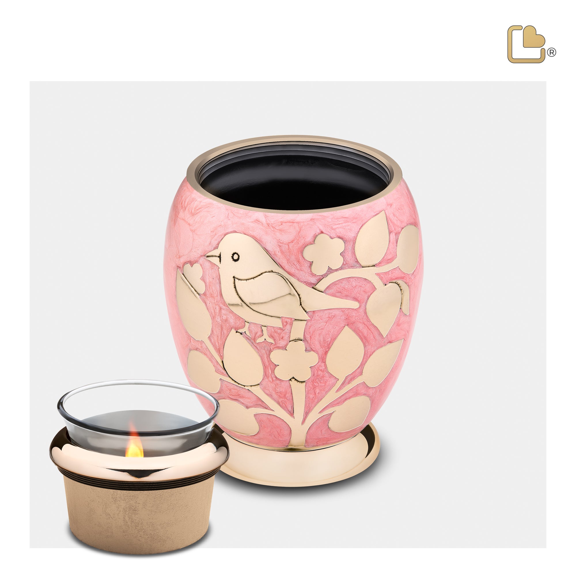 T281   BlessingBirds Tealight Urn Pearl Pink & Pol Gold