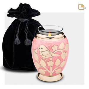 T281   BlessingBirds Tealight Urn Pearl Pink & Pol Gold