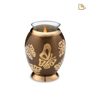 T500   Majestic Butterflies Tealight Urn Bronze & Bru Gold