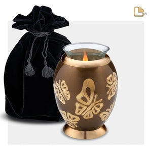 T500   Majestic Butterflies Tealight Urn Bronze & Bru Gold