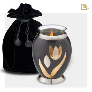 T502   Majestic Tulip Tealight Urn Midnight & Bru Pewter