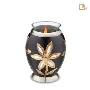 T503   Majestic Lilies Tealight Urn Midnight & Bru Pewter