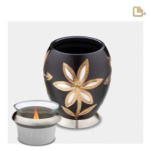 T503   Majestic Lilies Tealight Urn Midnight & Bru Pewter