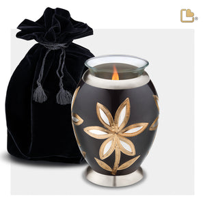 T503   Majestic Lilies Tealight Urn Midnight & Bru Pewter