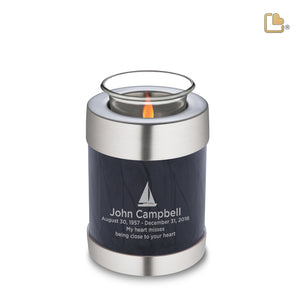 T523   Tealight Urn Pearl Midnight & Bru Pewter