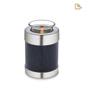 T523   Tealight Urn Pearl Midnight & Bru Pewter