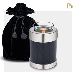 T523   Tealight Urn Pearl Midnight & Bru Pewter