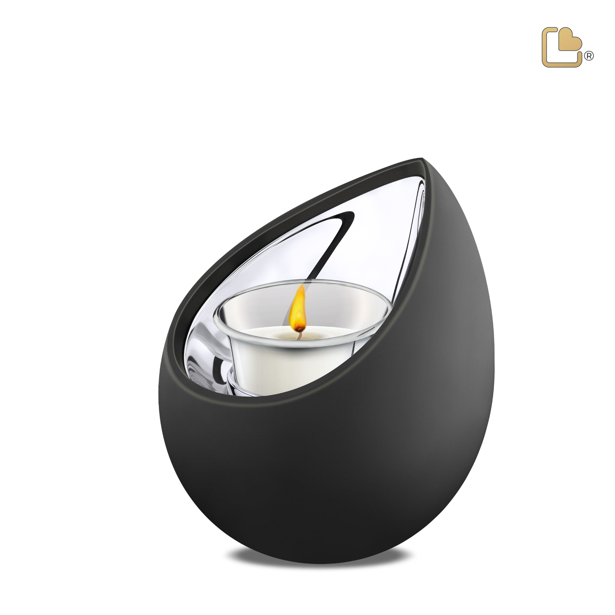 T583   Drop Tealight Urn Black & Pol Silver