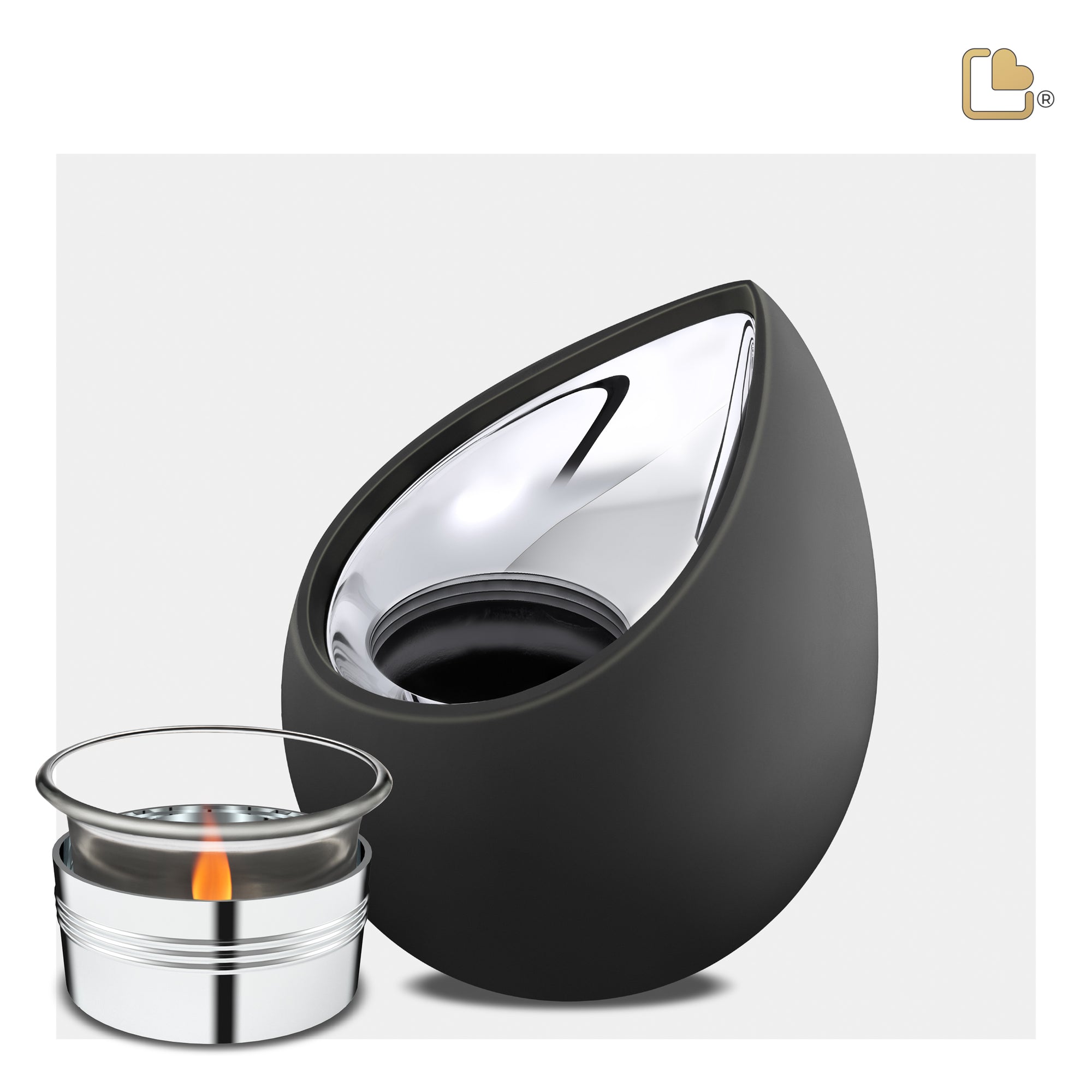 T583   Drop Tealight Urn Black & Pol Silver