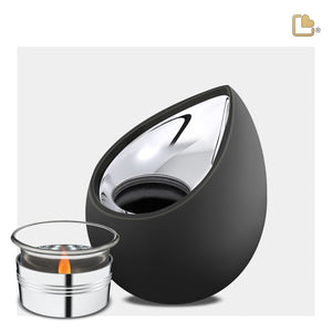 T583   Drop Tealight Urn Black & Pol Silver