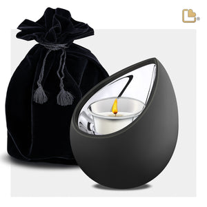 T583   Drop Tealight Urn Black & Pol Silver