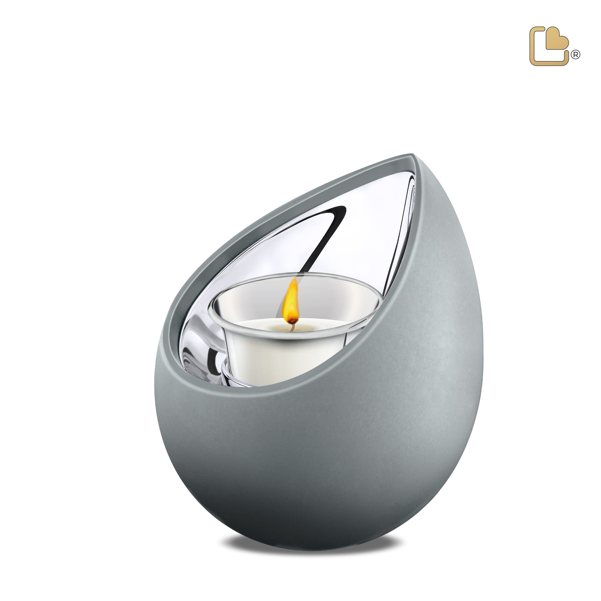 T584   Drop Tealight Urn French Grey & Pol Silver