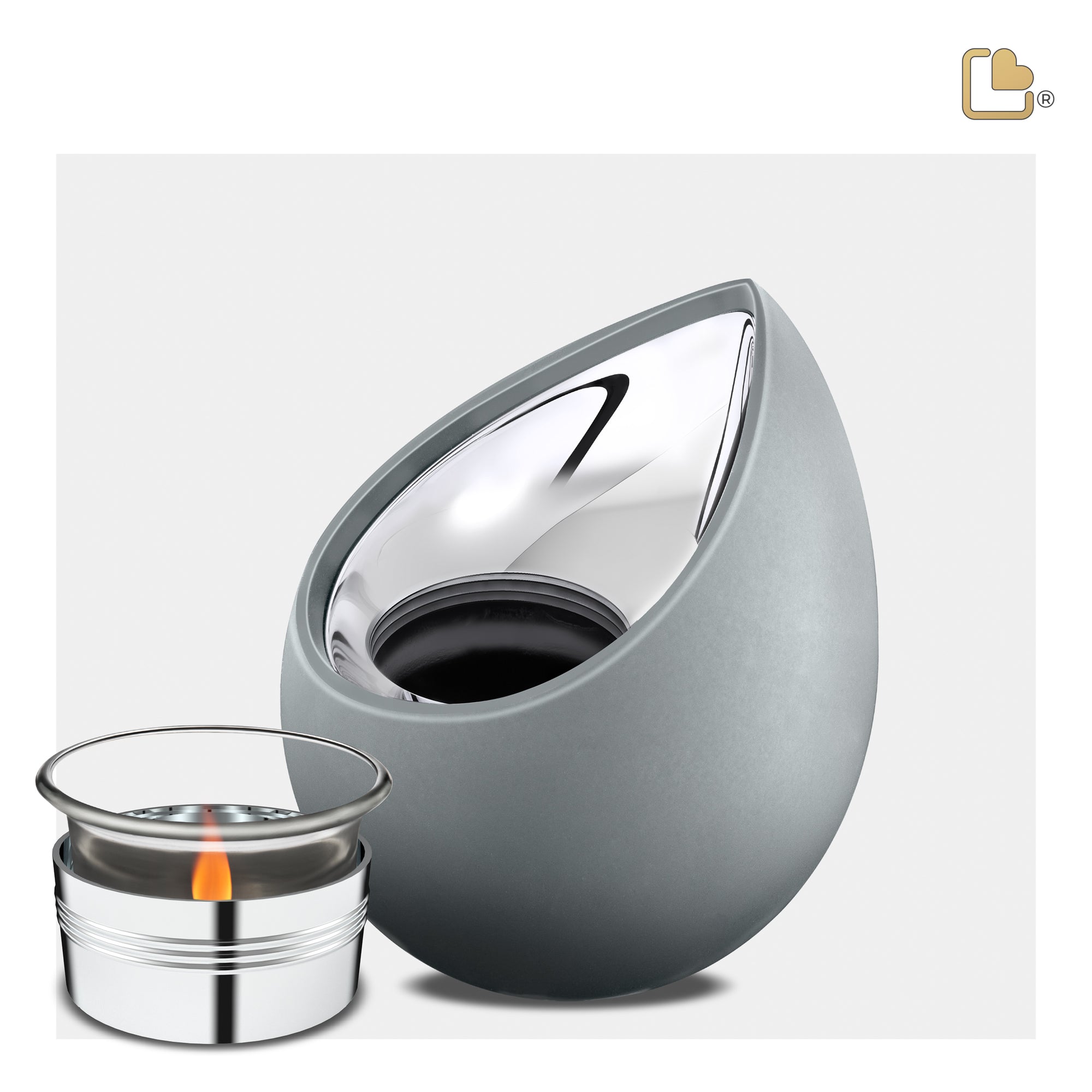 T584   Drop Tealight Urn French Grey & Pol Silver