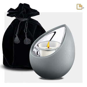 T584   Drop Tealight Urn French Grey & Pol Silver