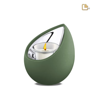 T585   Drop Tealight Urn Sage Green & Pol Silver