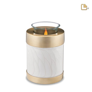 T653   Tealight Urn Pearl White & Bru Gold