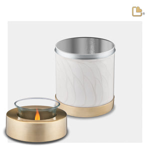 T653   Tealight Urn Pearl White & Bru Gold