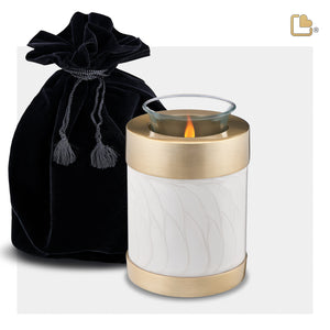 T653   Tealight Urn Pearl White & Bru Gold