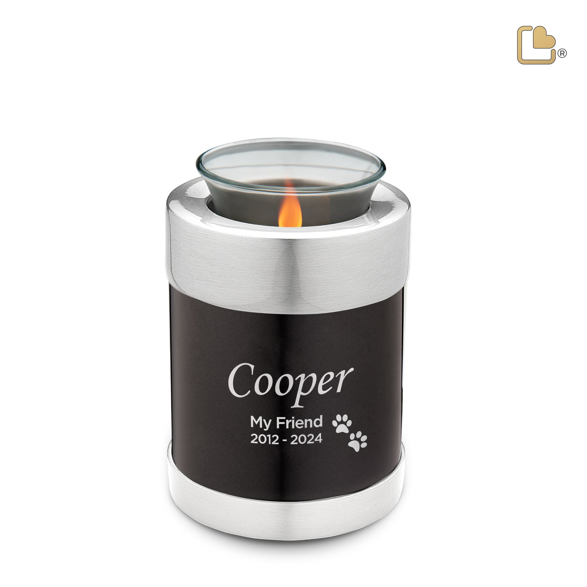 T655   Pet Tealight Urn Midnight & Bru Pewter