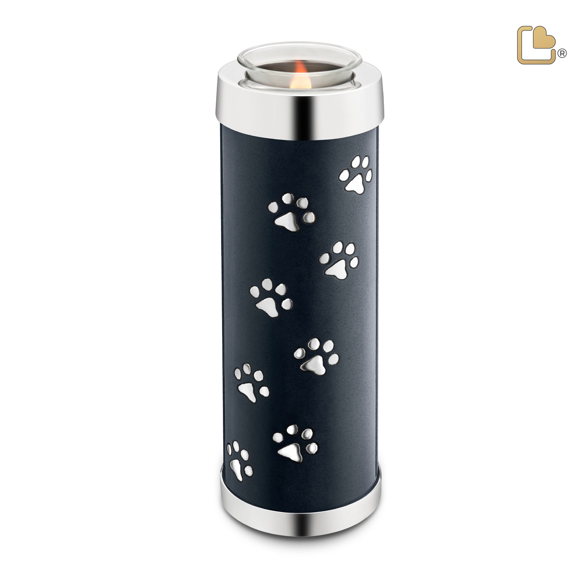 T656   Tall Pet Tealight Urn Midnight & Pol Silver