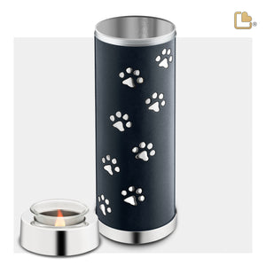 T656   Tall Pet Tealight Urn Midnight & Pol Silver