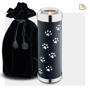 T656   Tall Pet Tealight Urn Midnight & Pol Silver