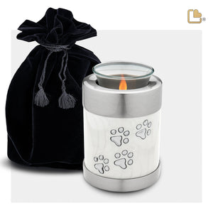 T659   Pet Tealight Urn Pearl White & Bru Pewter