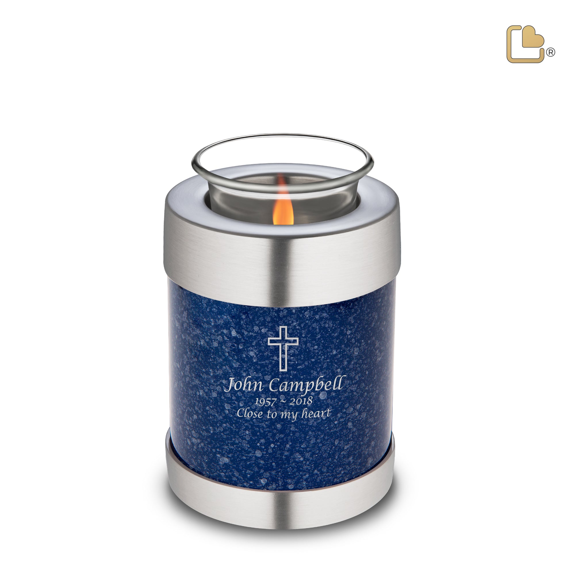 T663   Tealight Urn Speckled Indigo & Bru Pewter