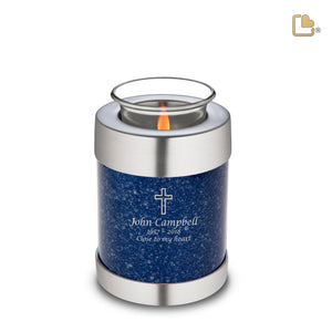 T663   Tealight Urn Speckled Indigo & Bru Pewter