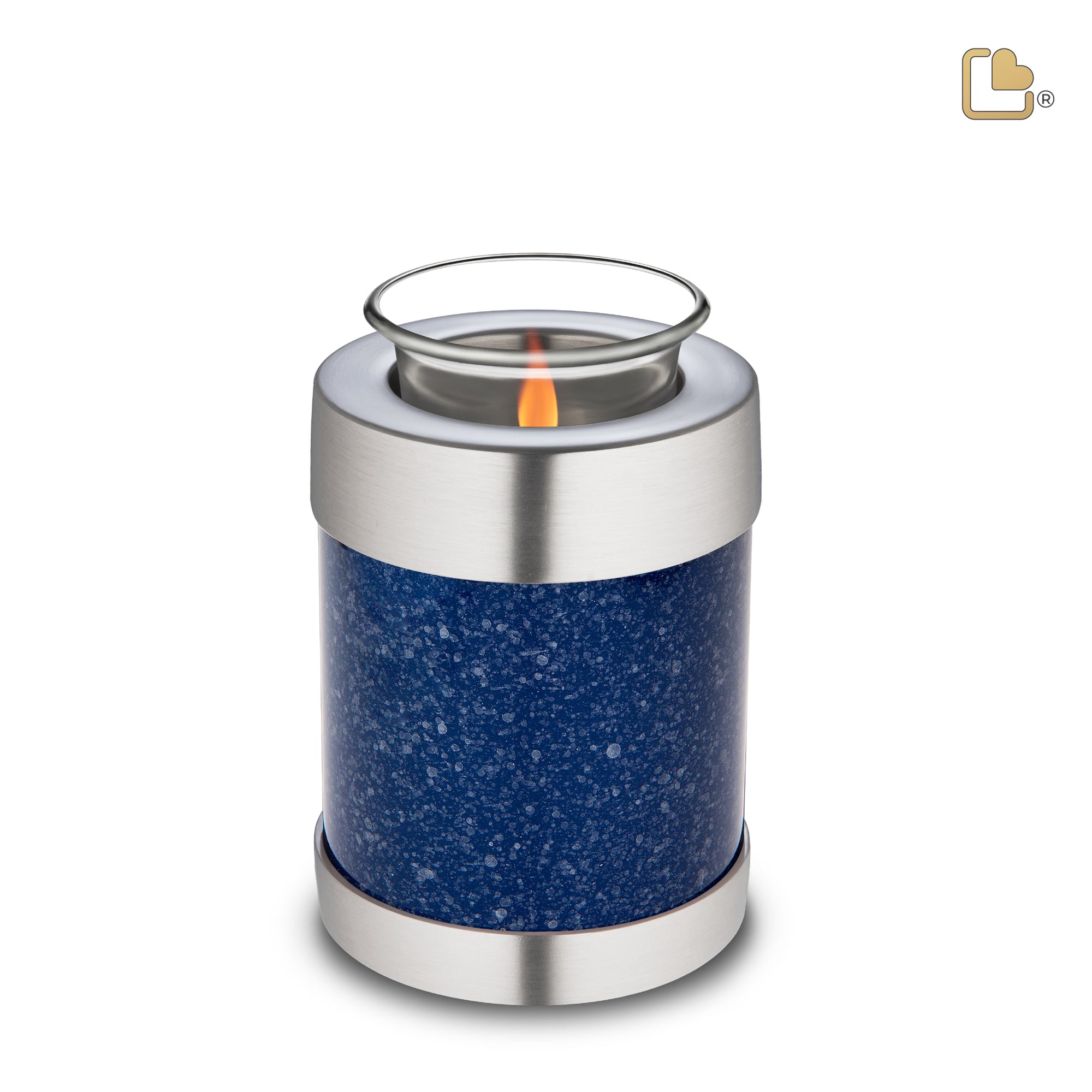 T663   Tealight Urn Speckled Indigo & Bru Pewter