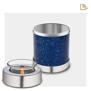 T663   Tealight Urn Speckled Indigo & Bru Pewter