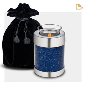 T663   Tealight Urn Speckled Indigo & Bru Pewter