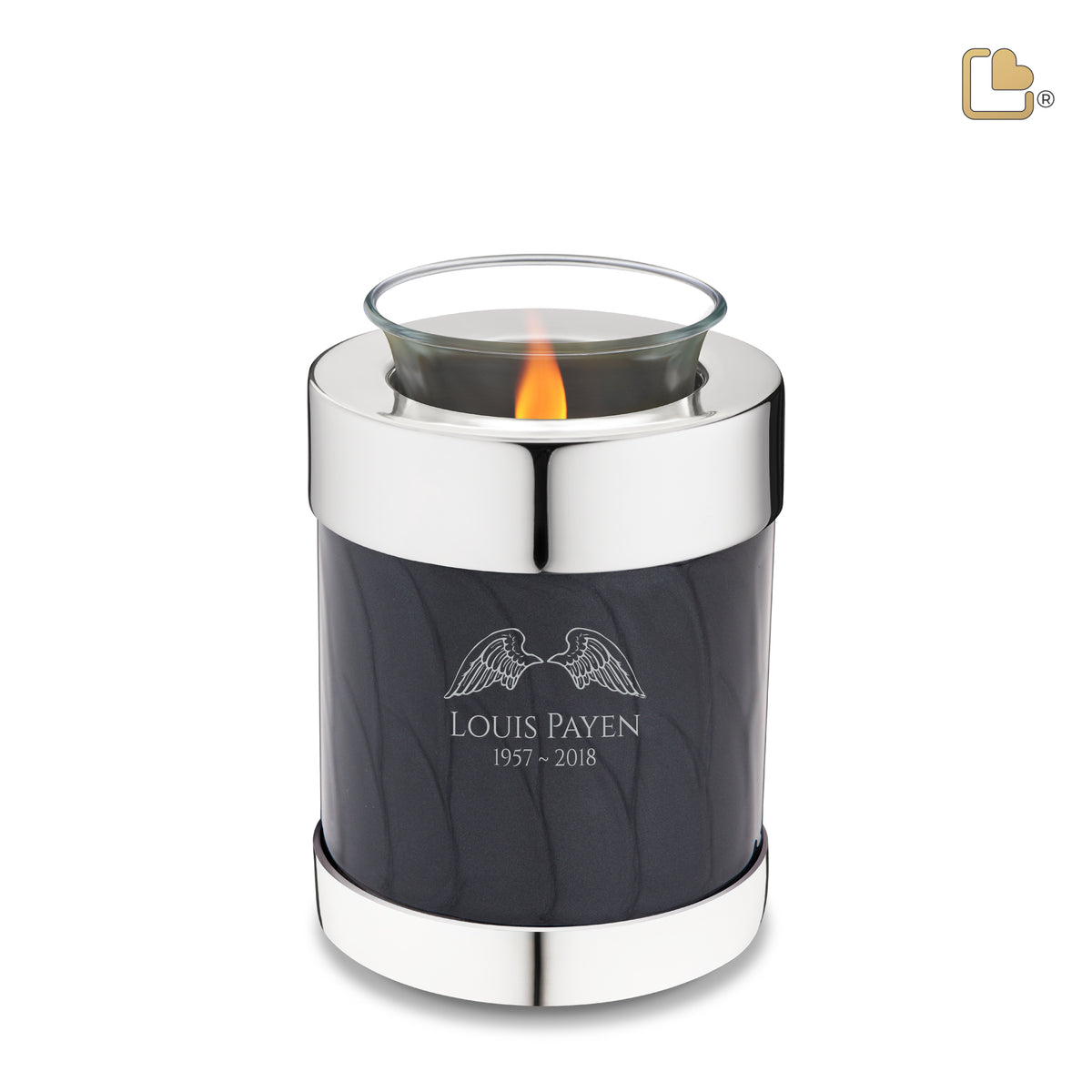 T666   Tealight Urn Pearl Midnight &amp; Pol Silver