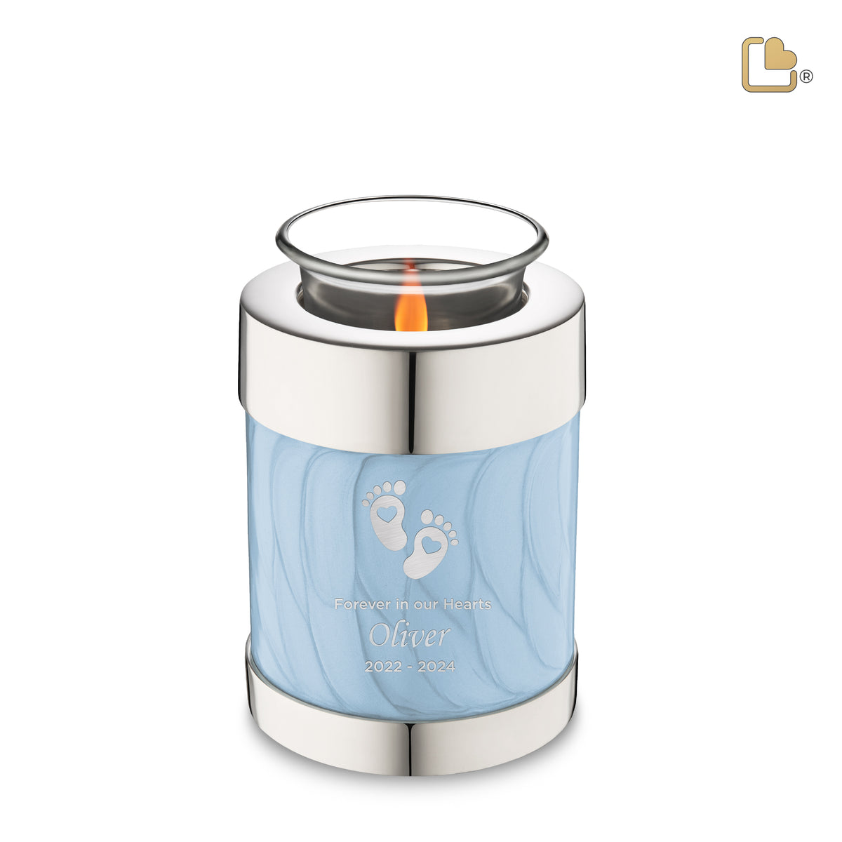 T668   Tealight Urn Pearl Blue &amp; Pol Silver
