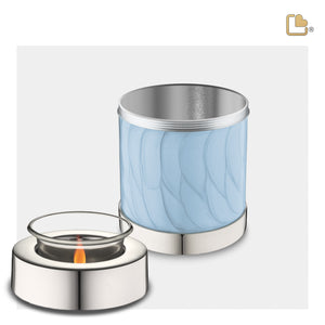 T668   Tealight Urn Pearl Blue & Pol Silver