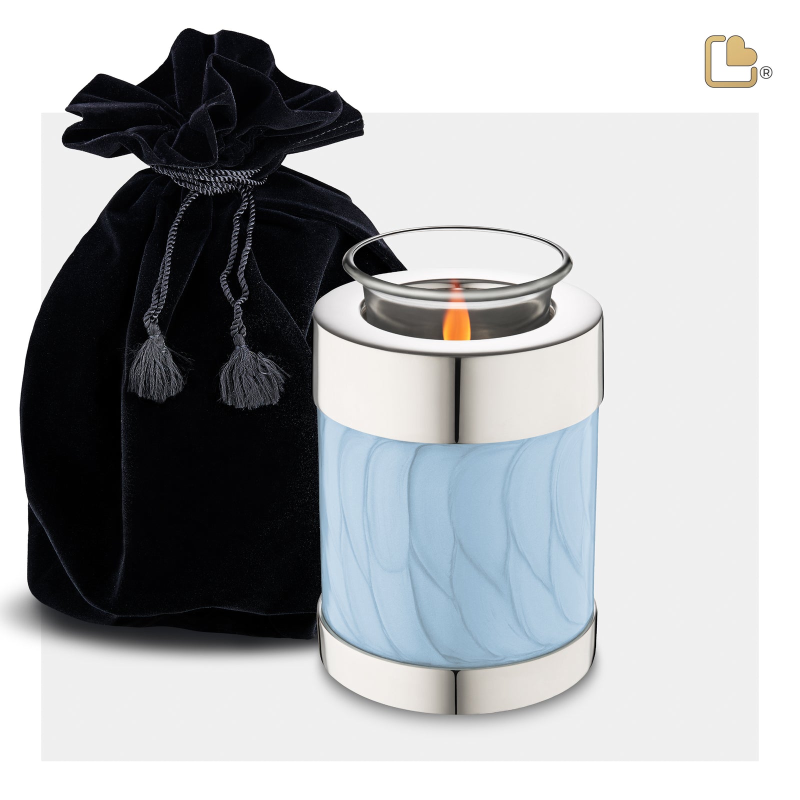 T668   Tealight Urn Pearl Blue & Pol Silver
