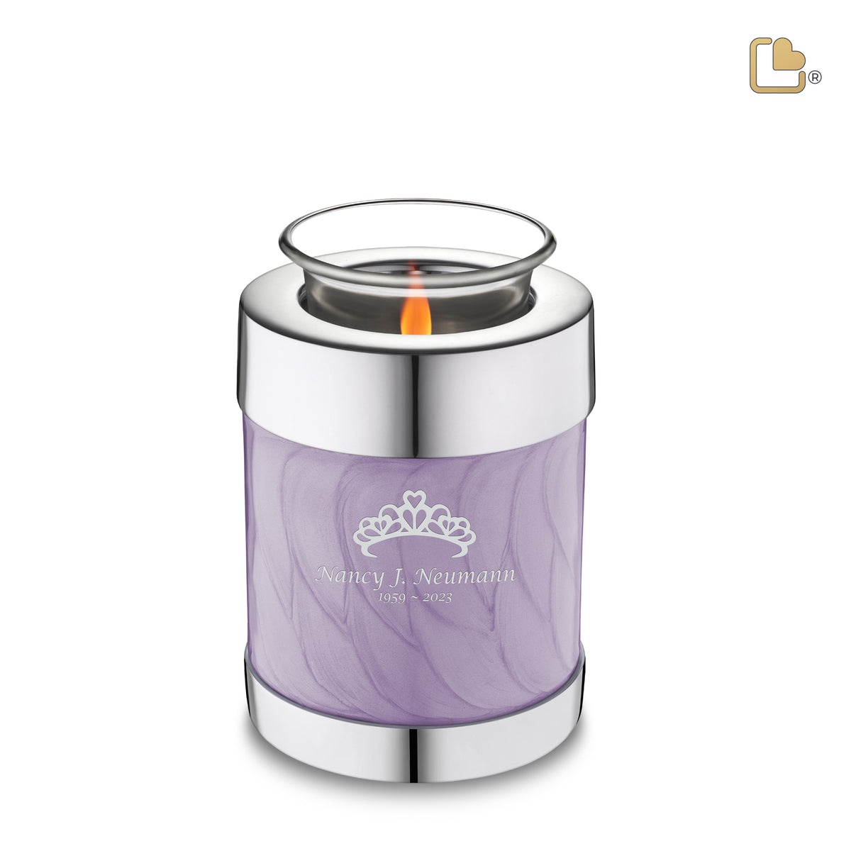 T670   Tealight Urn Pearl Lavender &amp; Pol Silver