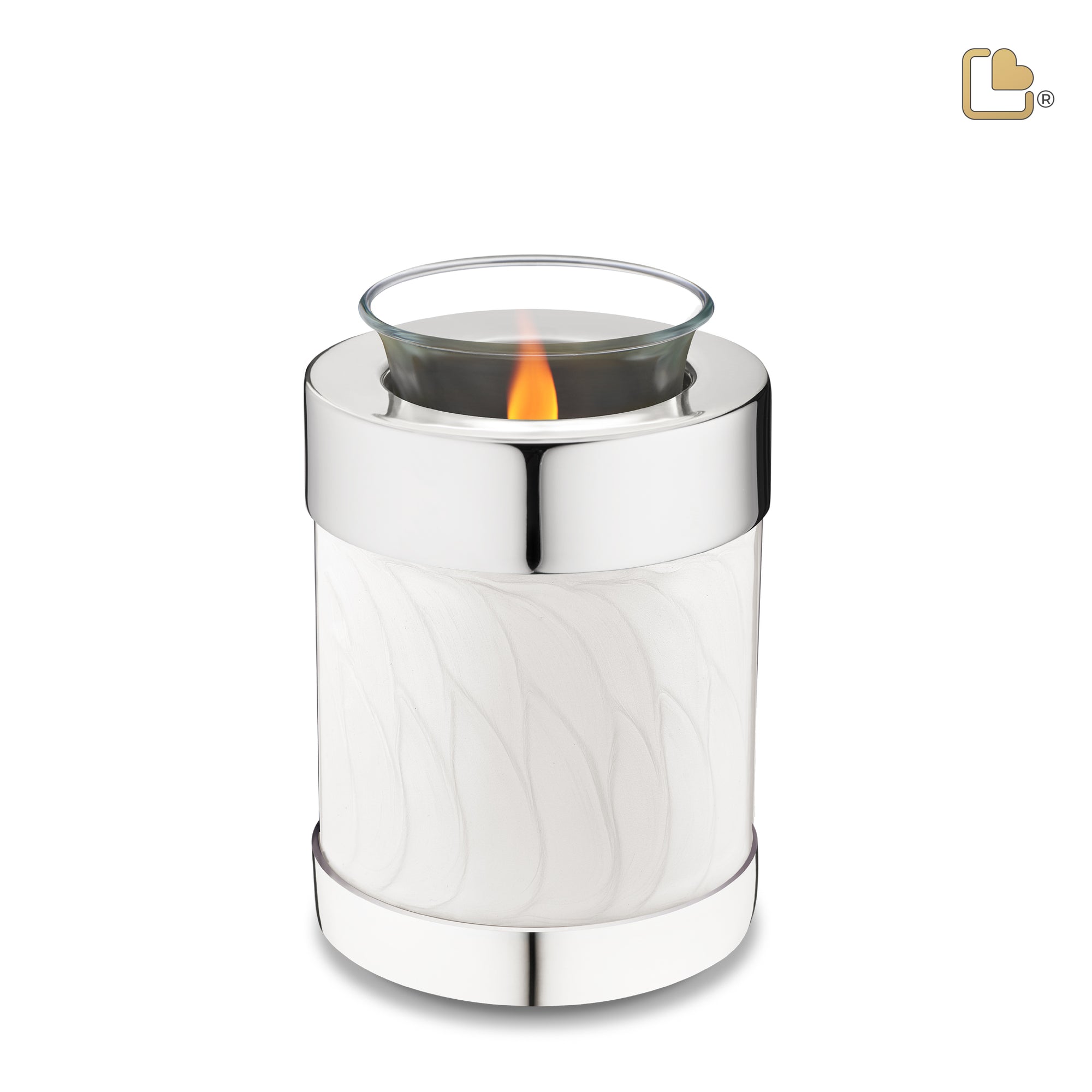 T671   Tealight Urn Pearl White & Pol Silver