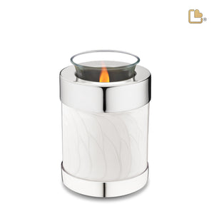 T671   Tealight Urn Pearl White & Pol Silver