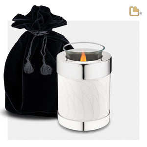 T671   Tealight Urn Pearl White & Pol Silver