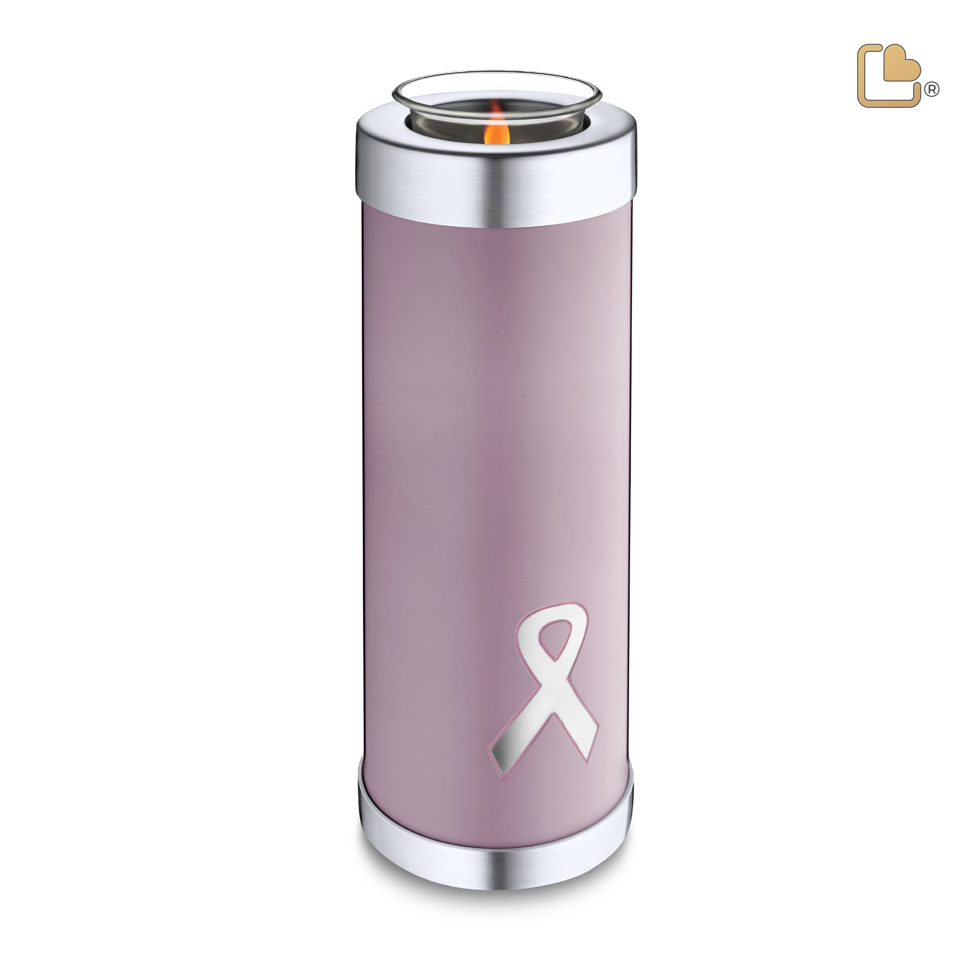 T902   Awareness Tall Tealight Urn Pink & Bru Pewter