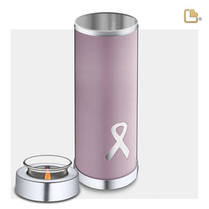 T902   Awareness Tall Tealight Urn Pink & Bru Pewter