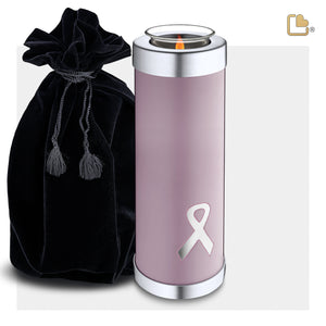 T902   Awareness Tall Tealight Urn Pink & Bru Pewter