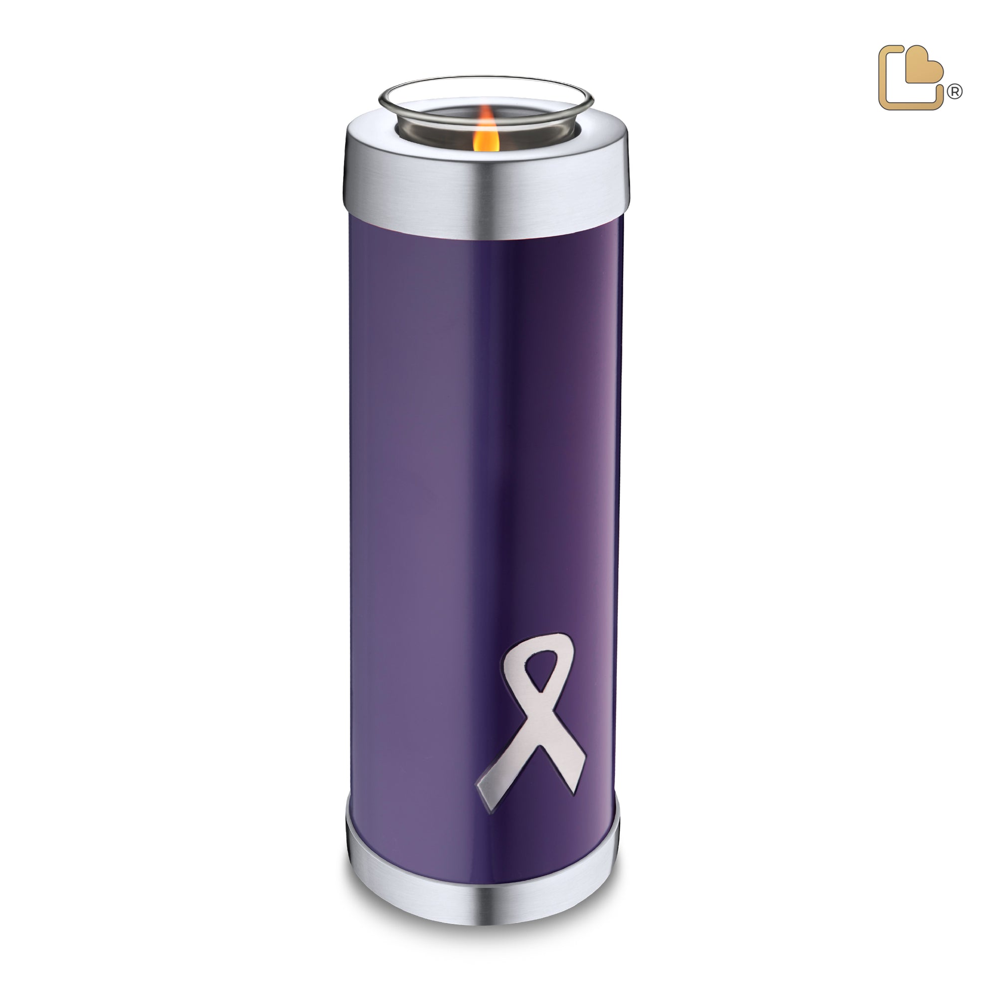 T903   Awareness Tall Tealight Urn Purple & Bru Pewter