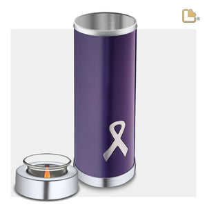 T903   Awareness Tall Tealight Urn Purple & Bru Pewter