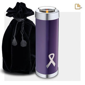 T903   Awareness Tall Tealight Urn Purple & Bru Pewter